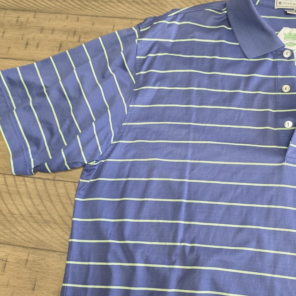 Peter Millar Polo Shirt Mens XL Blue Green Stripes Summer Comfort Performance ^ - Picture 5 of 11